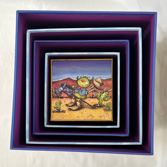 Little Monsters Nesting Boxes Decorative Set Rustic Whimsical Art Set of 5 - Picture 14 of 16